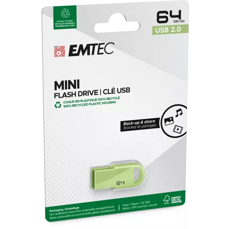 Emtec D250 Mini USB 2.0 -muistitikku 64 GB, vihreä