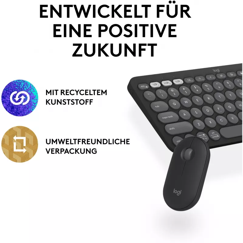 Logitech Pebble 2 Combo langaton näppäimistö ja hiiri QWERTZ saksa grafiitti