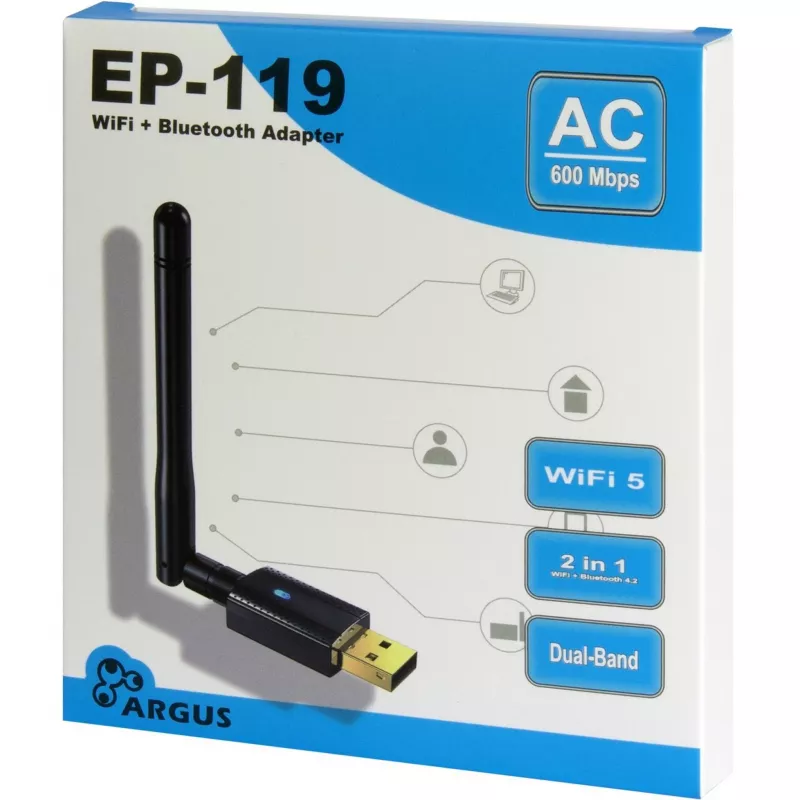 USB-WLAN-/Bluetooth-sovitin INTER-TECH EP-119, Wi-Fi 5 (802.11ac) dualband 600 Mbit/s