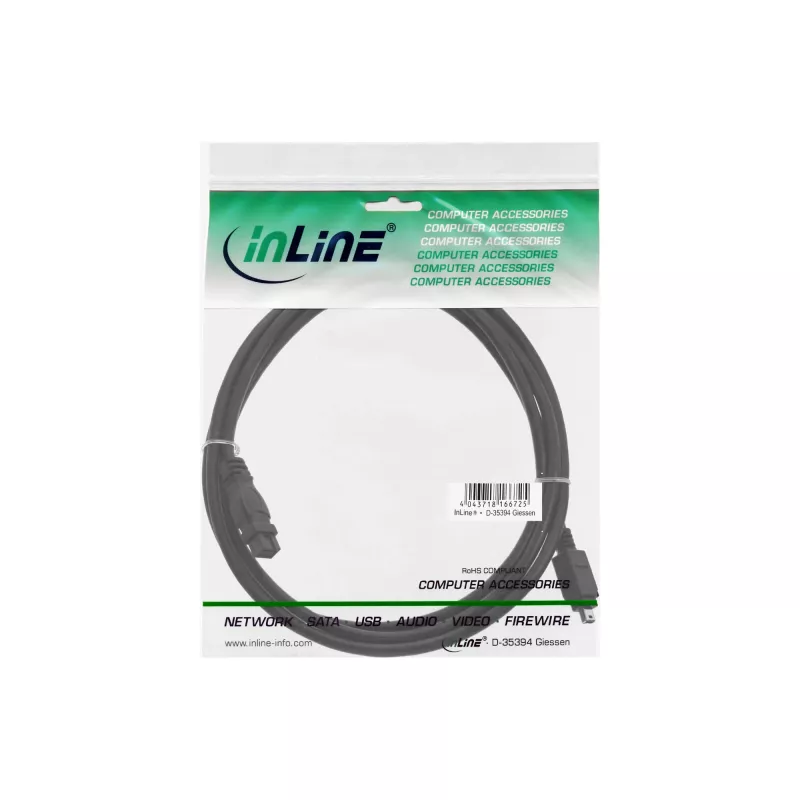 FireWire 400–800-kaapeli InLine 34901 1m uros/uros musta