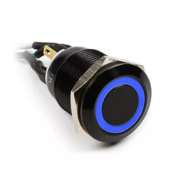 Ilkivaltasuojattu painonappi Impactics 19 mm, IP65, sininen LED, musta