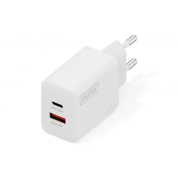 AC USB-laturi DIGITUS 20W, 1x USB-C, 1x USB-A, tulo 100–240V, valkoinen