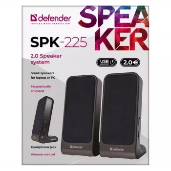 DEFENDER SPK-225 johdolliset 2.0-kaiuttimet, 4 W RMS, USB/DC 5 V, 3,5 mm, musta