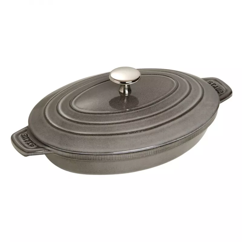 Soikea uunivuoka kannella Staub - grafiitti