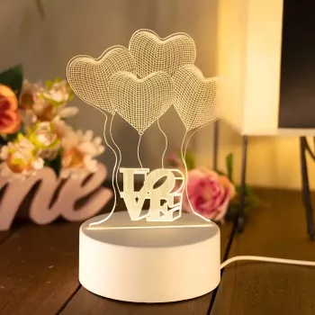Yövalo Extralink HOME 3D optinen illuusio neljä sydäntä USB-yöpöytävalo