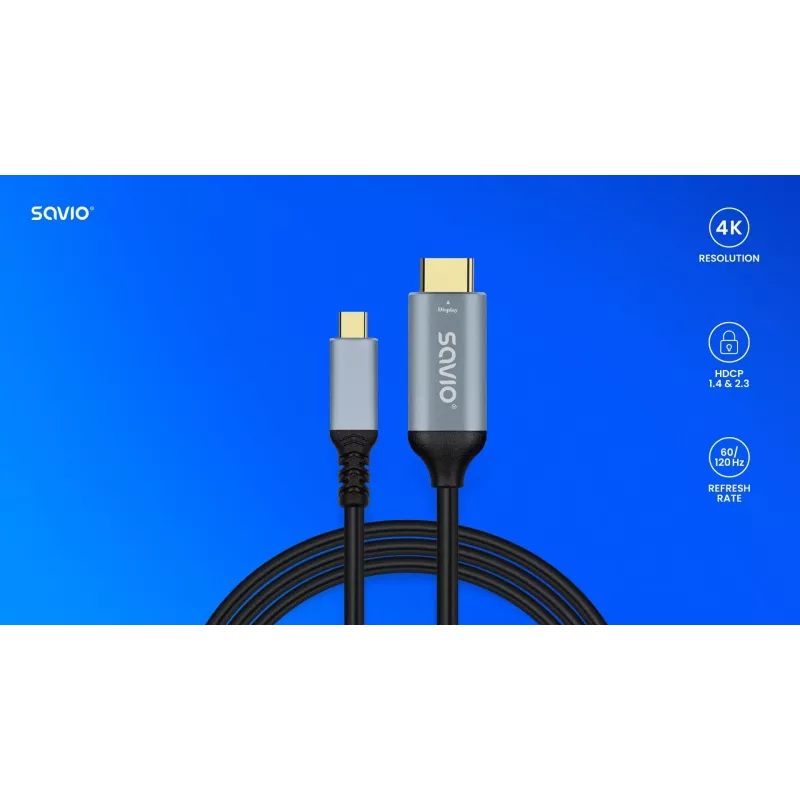 Kaapeli USB-C - HDMI v2.0b, 3m, kupari CL-184