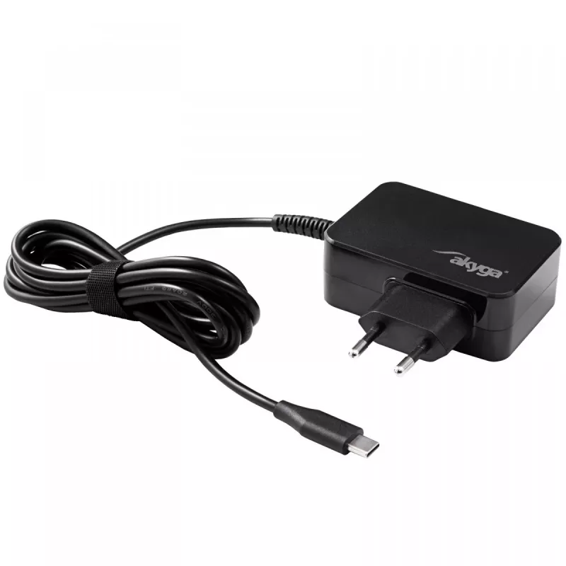 Akyga AK-ND-81 USB-C GaN kannettavan virtalähde 65 W, PD 3.0, 5–20 V, 1,8 m kaapeli, musta