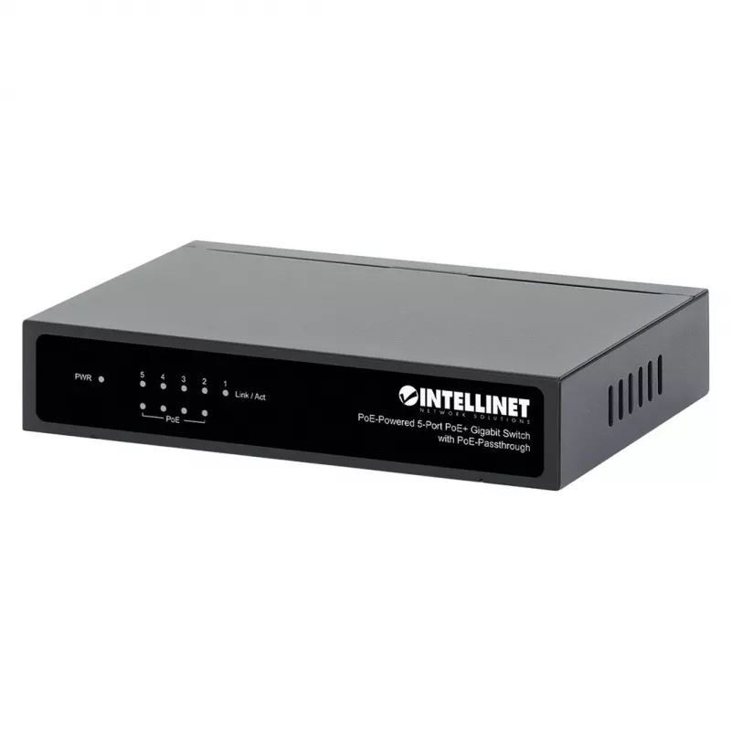 Gigabit 5xPoE Passthrough -kytkin, virransyöttö PoE tai AC, 68W