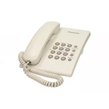 Analoginen puhelin Panasonic KX-TS500PDW — 16 painiketta, valkoinen, pöytä-/seinäasennus, 100 merkinnän puhelinluettelo