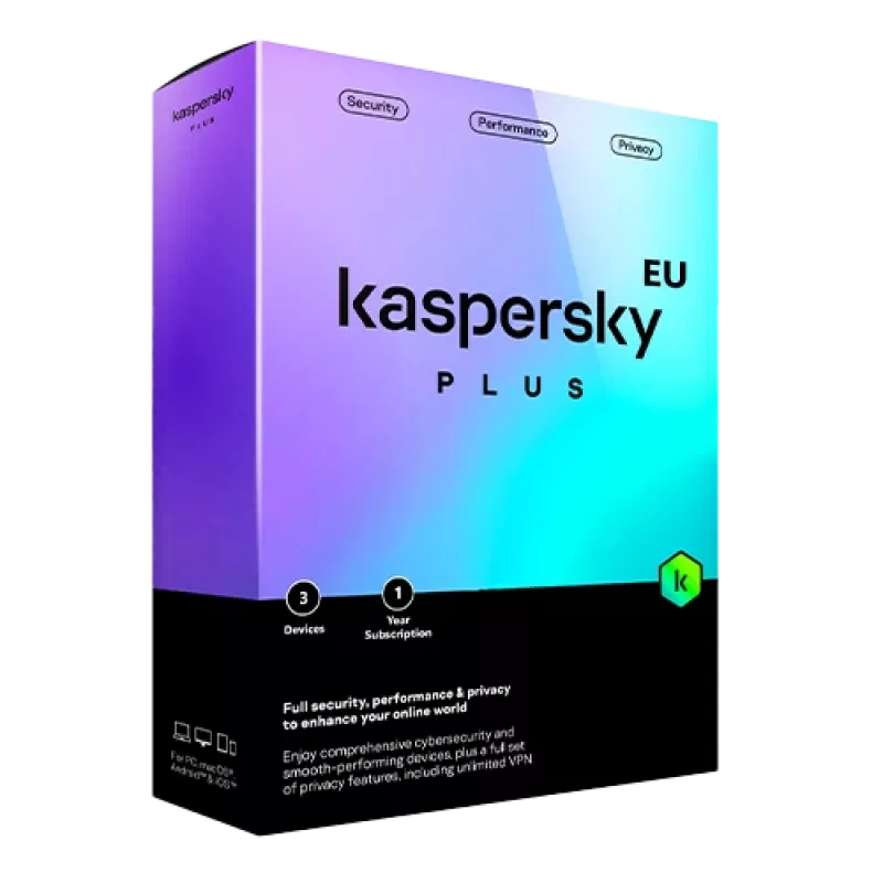 Kaspersky Plus | 3 laitetta | 1 vuosi | EU