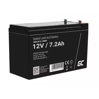 UPS-akku Green Cell AGM05 — 12 V 7,2 Ah lyijyhyytelö (VRLA), 95 mm korkeus, 151×65 mm, 2,15 kg