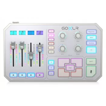USB-audiomikseri TC‑Helicon GO XLR‑WH valkoinen — 1 XLR-mikrofonitulo, USB‑B, 48 V fantomivirta, 24‑bit/48 kHz, optinen lähtö