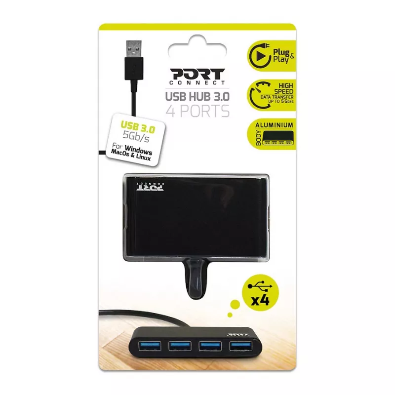 USB-keskitin Port Designs 900121 USB 3.2 Gen 1 Type-A 5000 Mbit/s musta