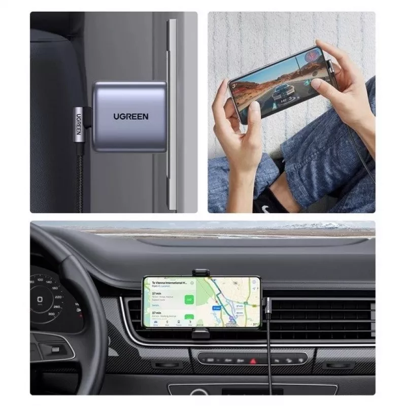 Ugreen USB-C (suora) / USB-C (kulma) PD QC 60W 3A 0,5 m US255 (harmaa)