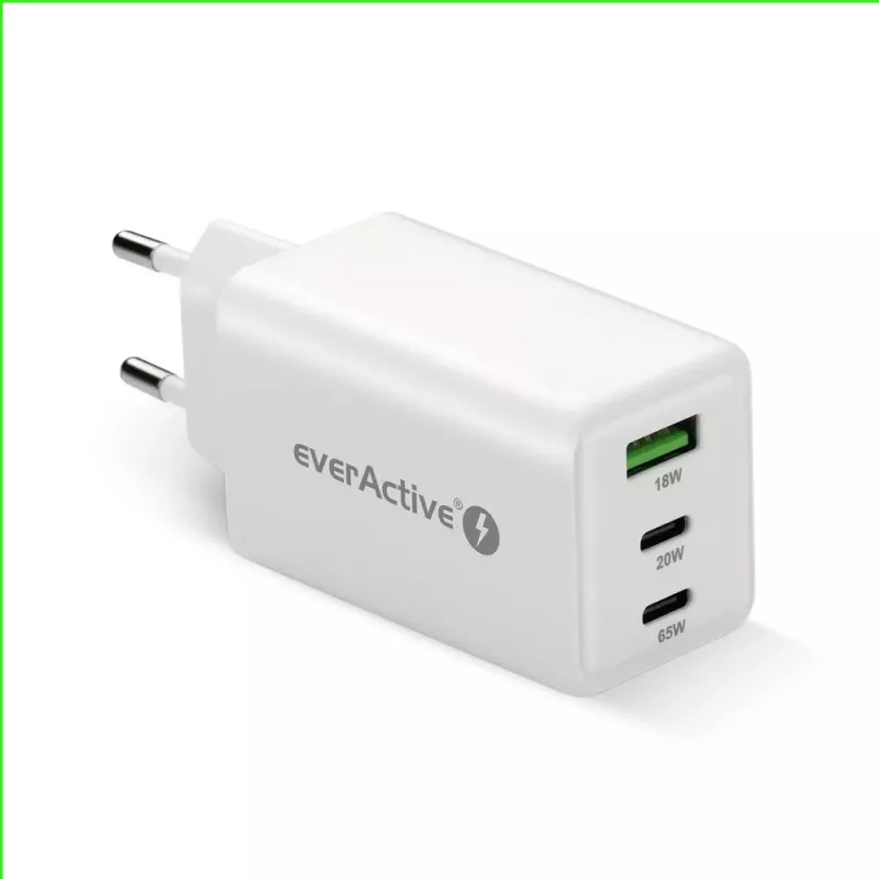 everActive SQ-655Q 65W -pikalaturi, 1×USB-A + 2×USB-C