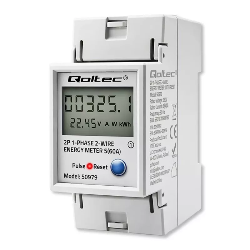 Energiamittari QOLTEC yksivaiheinen DIN-kisko 230V (MPN 50979)