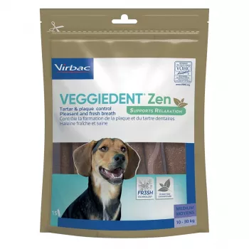 Dental Chews aikuisille koirille VIRBAC VEGGIEDENT ZEN M, kasvipohjaiset hampaidenhoitoherkut, keskikoko