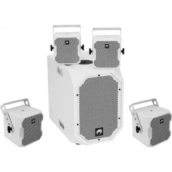 Aktiivikaiutinsarja Omnitronic BOB-10A ws 4x BOB-4 ws — aktiivinen pääkaiutin neljällä satelliittikaiuttimella