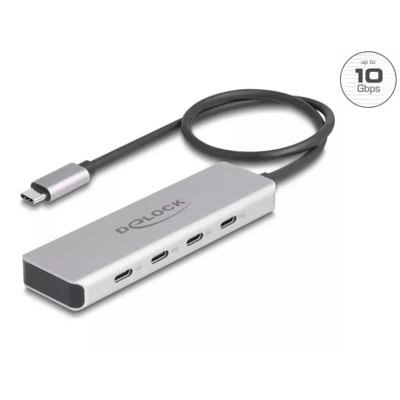 DeLOCK USB Type-C -keskitin 10 Gbps 4 porttia alumiini harmaa