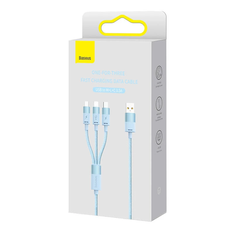 3in1 USB-kaapeli Baseus StarSpeed Series, USB-C + Micro + Lightning 3,5A, 1,2m (sininen)