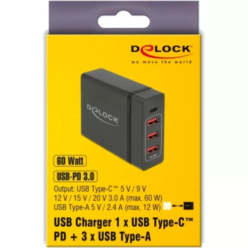 DeLOCK USB-seinälaturi 63974 universaali musta AC sisäkäyttöön