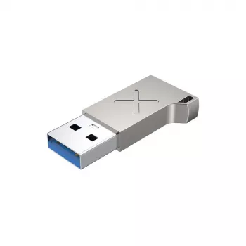 USB Type-A sovitin Unitek A1034NI, hopea, USB 2.0/3.2 Gen1, jopa 5 Gbit/s, sinkkikotelo, 36×16,7×5,7 mm