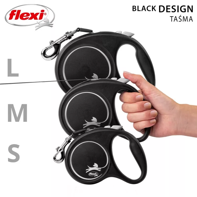 Flexi Black Design L 5 m koiranhihna rullamekanismilla