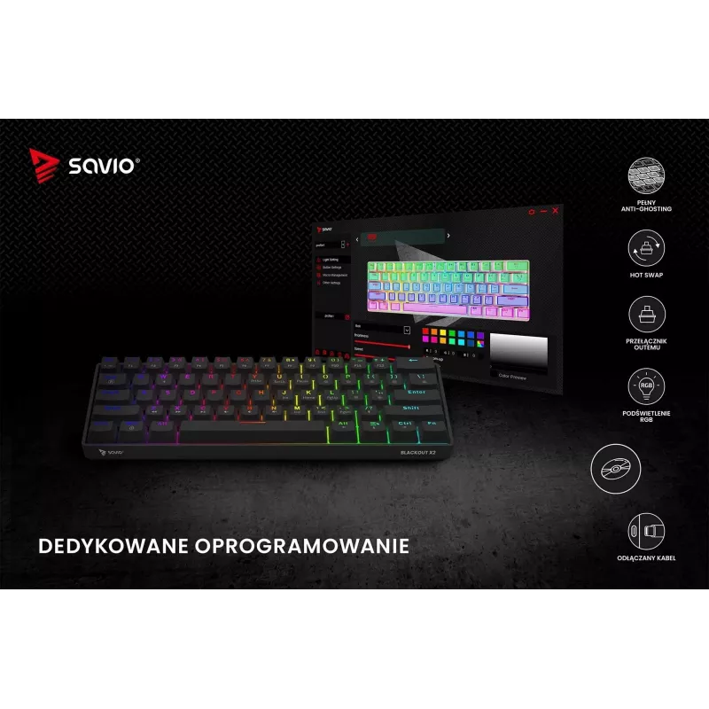 SAVIO BLACKOUT X2 mekaaninen näppäimistö OUTEMU Red, Hot Swap