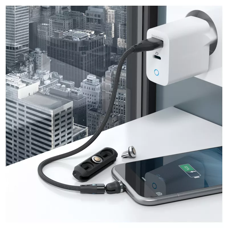USB-kaapeli RealPower MagneticCharge3 0,2 m USB A musta pikalataus