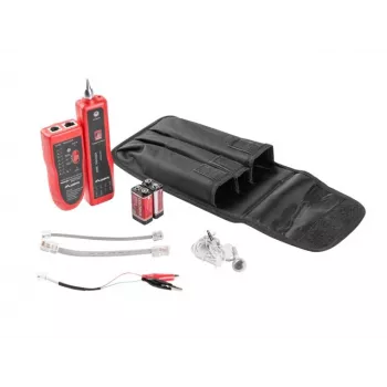 LANBERG verkkokaapelitesteri NT-0501 — RJ-11/RJ-12/RJ-45-tuki, max. pituus 250 m, sisäänrakennettu akku, LED-merkkivalot, musta