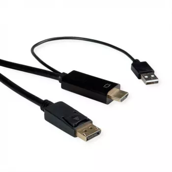 ROTRONIC-SECOMP Roline - videokaapeli - HDMI, USB (vain virta) uros - DisplayPort uros - 2 m - suojattu - musta - tukee 4K 60 Hz (384