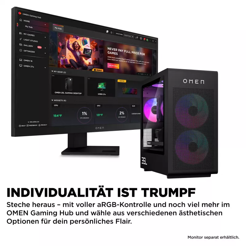 HP OMEN 35L GT16-1072ng AMD Ryzen™ 7 9800X3D -peli-PC