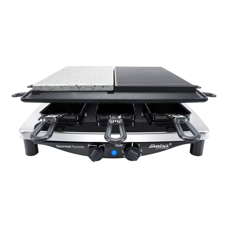 Steba RC 4 Plus Deluxe Chrome raclette-grilli, ruostumaton teräs/musta
