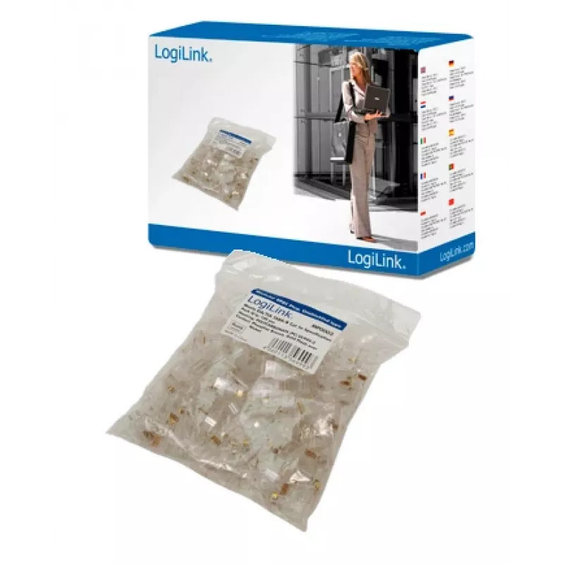 RJ-45 kaapeliliitin LOGILINK MP0002, CAT5e, läpinäkyvä, 100 kpl:n pakkaus
