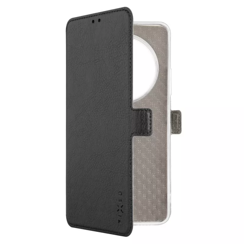 Nahkainen kirjakotelo FIXED Xiaomi Redmi 14C, musta — etu- ja takasuojaus