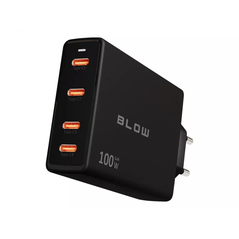BLOW 4xUSB-C PD 100W GaN seinälaturi, musta