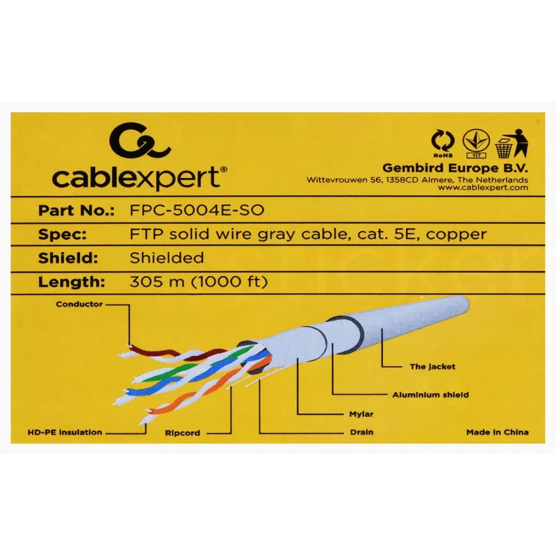 Gembird 305m Cat5e FTP verkkokaapeli harmaa F/UTP (FTP)