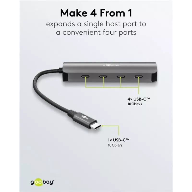 Goobay Slim 4-porttinen USB-keskitin USB-C 10 Gbit/s - -Plug> 4x (76565)