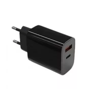 Seinälaturi 2x3A USB-C + USB-A Power Delivery musta