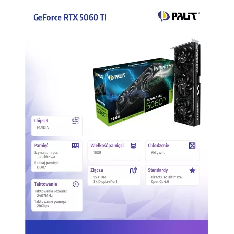 Näytönohjain Palit GeForce RTX 5060 Ti 16 GB GDDR7