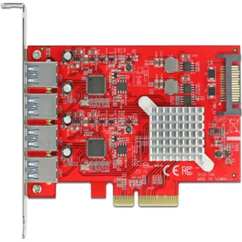 Delock PCI Express x4 -kortti 4 x ulkoiseen SuperSpeed USB 10 Gbps (USB 3.2 Gen 2) USB Type-A -liitäntä - USB-sovitin - PCIe 3.0 x4 - USB 3.2 Gen 2 x 4 (90481)
