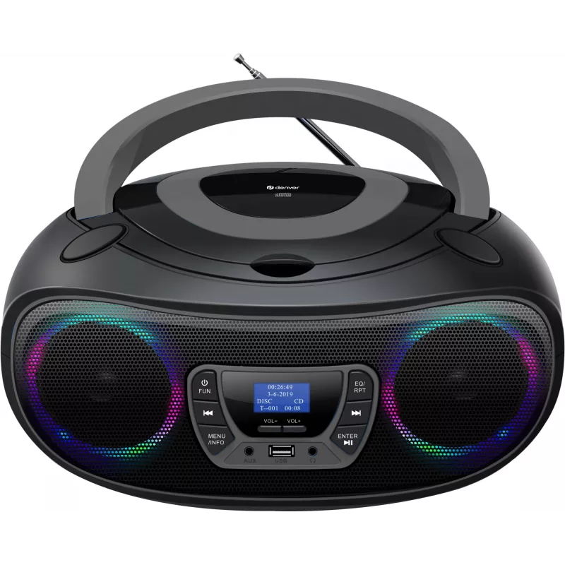 Denver TDB-212GR DAB+ boombox CD-soittimella, DAB+/FM, Bluetooth, USB, AUX, harmaa