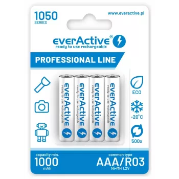 Uudelleenladattava AAA-NiMH-akkupaketti everActive EVHRL03-1050 1,2 V — 4 kpl, 1050 mAh