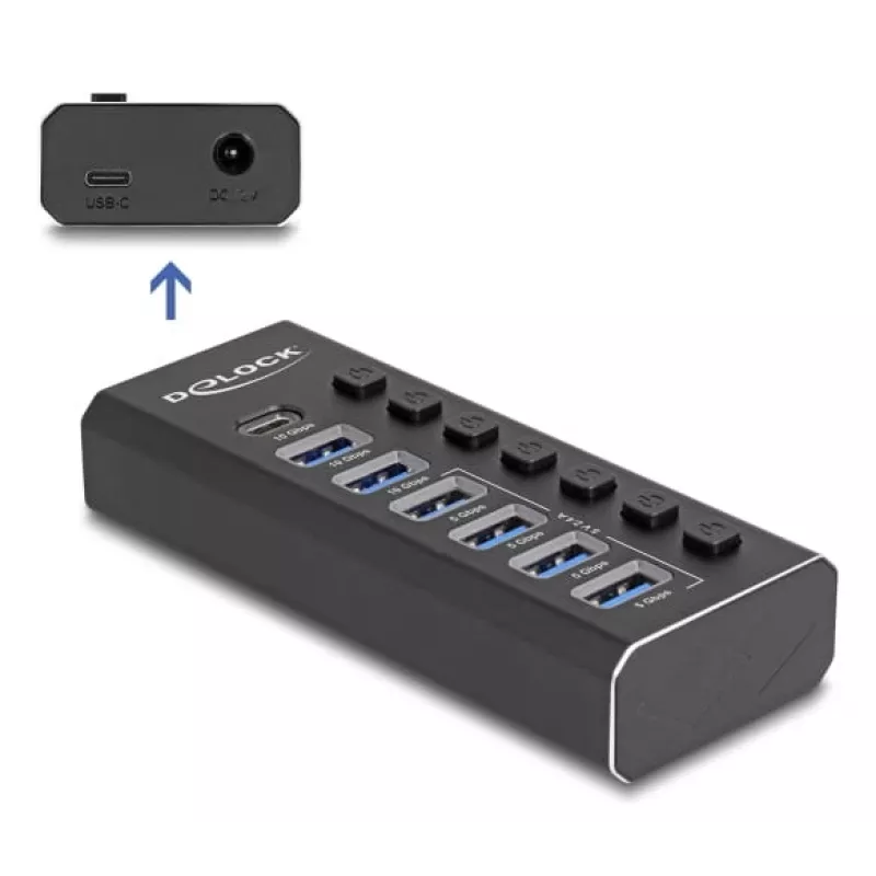 DeLOCK 64326 USB-keskitin USB 3.2 Gen 2 (3.1 Gen 2) Type-C 10000 Mbit/s musta