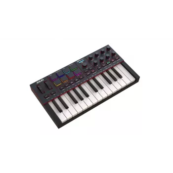 MIDI-koskettimisto AKAI MPK MINI 4 musta – 25 kosketinta, 8 padia, 8 enkooderia, arpeggiator, USB-C, MIDI-lähtö