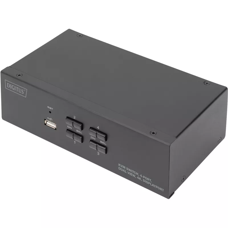DIGITUS KVM-kytkin, 4 porttia, kaksoisnäyttö, 4K, DisplayPort®