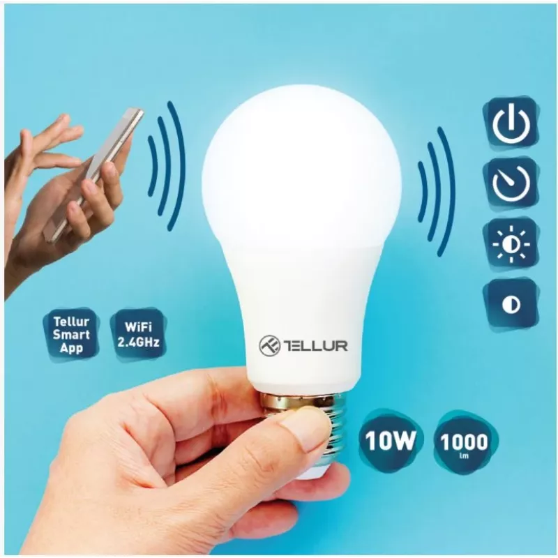 Tellur WiFi älylamppu E27, 10W valkoinen/lämmin, himmennin