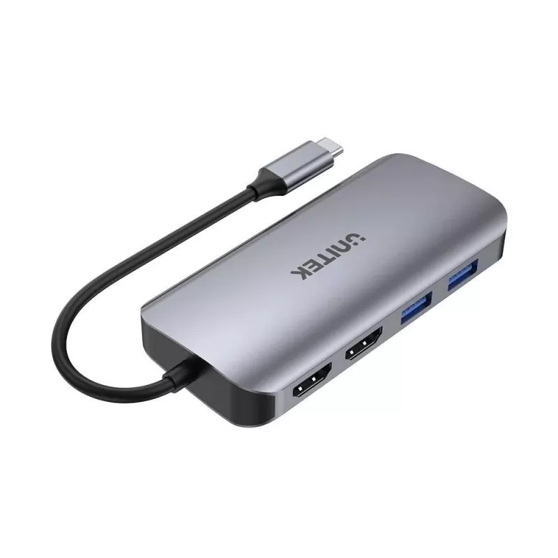 USB-C-keskitin Unitek D1122A01 2x HDMI 4K ja 100W Power Delivery