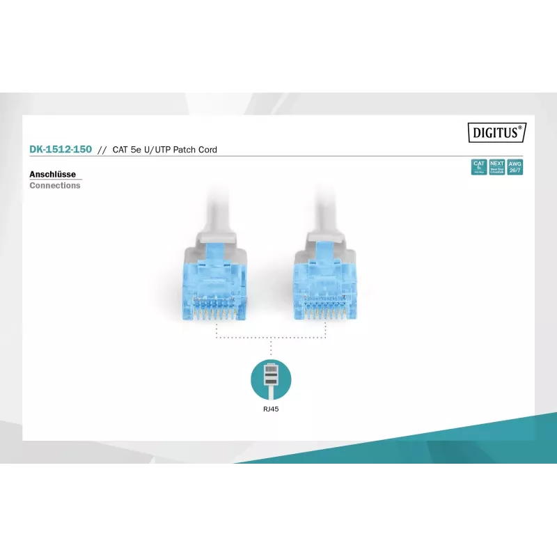 Digitus DK-1512-150 RJ45 -verkkokaapeli CAT 5e U/UTP harmaa 15 m