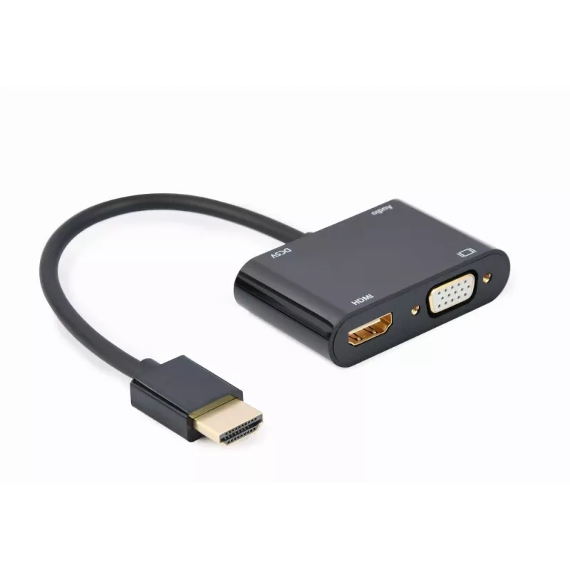 Gembird A-HDMIM-HDMIFVGAF-01 sovitin HDMI-uros – HDMI-naaras + VGA-naaras, ääni ja virtaliitäntä